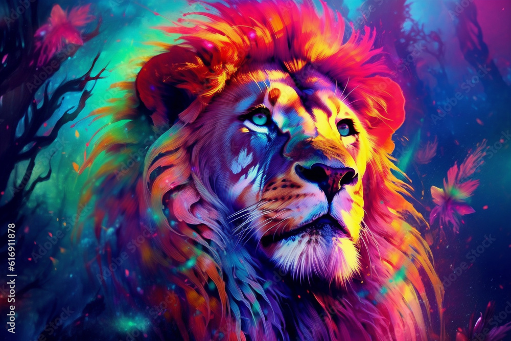 Fototapeta Vibrant and bright and colorful animal portrait poster. AI generated