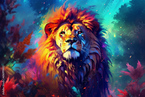 Vibrant and bright and colorful animal portrait poster. AI generated