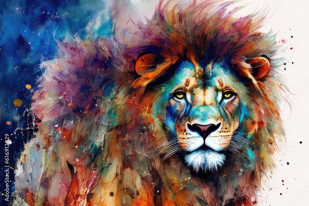 portrait abstract painting of a lion, generative ai