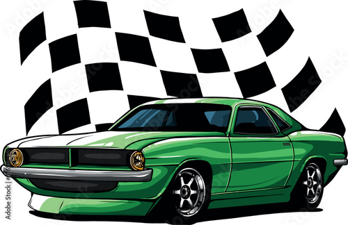 vector illustration of muscle car with race flag
