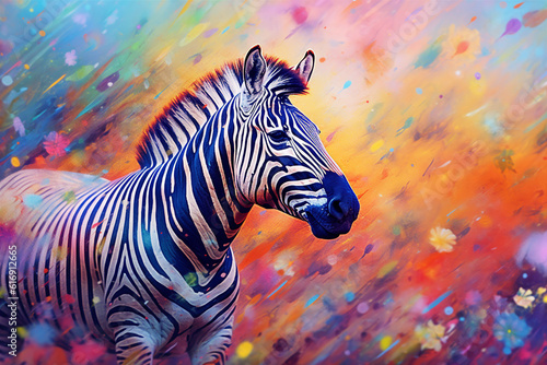 Vibrant and bright and colorful animal portrait poster. AI generated