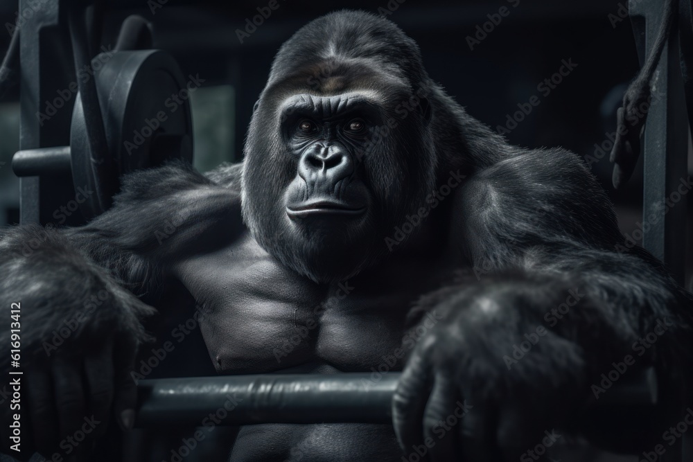 Gorilla working out in gym with heavy weights. Generative AI 8 Gorilla working out in gym with heavy weights. Generative AI 8