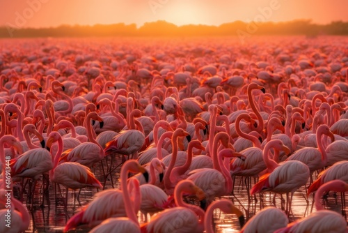 uge flock of pink flamingos photo