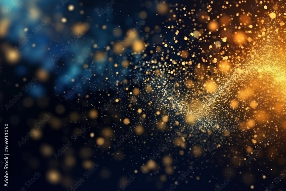 abstract background with blue and gold particle. AI generated. - obrazy, fototapety, plakaty 