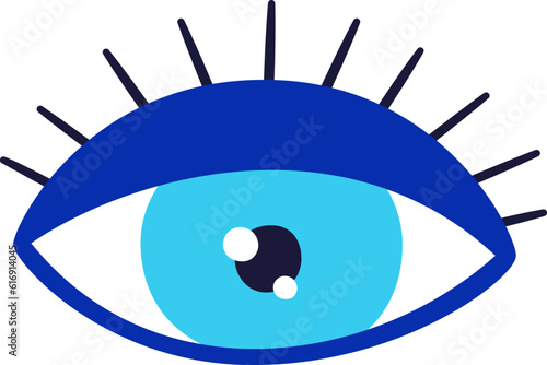 Evil eye talisman icon. Turkish or greek eye symbol. Greece ethnic magic amulet. Mystical blue hamsa icon in hand drawn style. Nazar amulet symbol. Vector illustration isolated in doodle style.