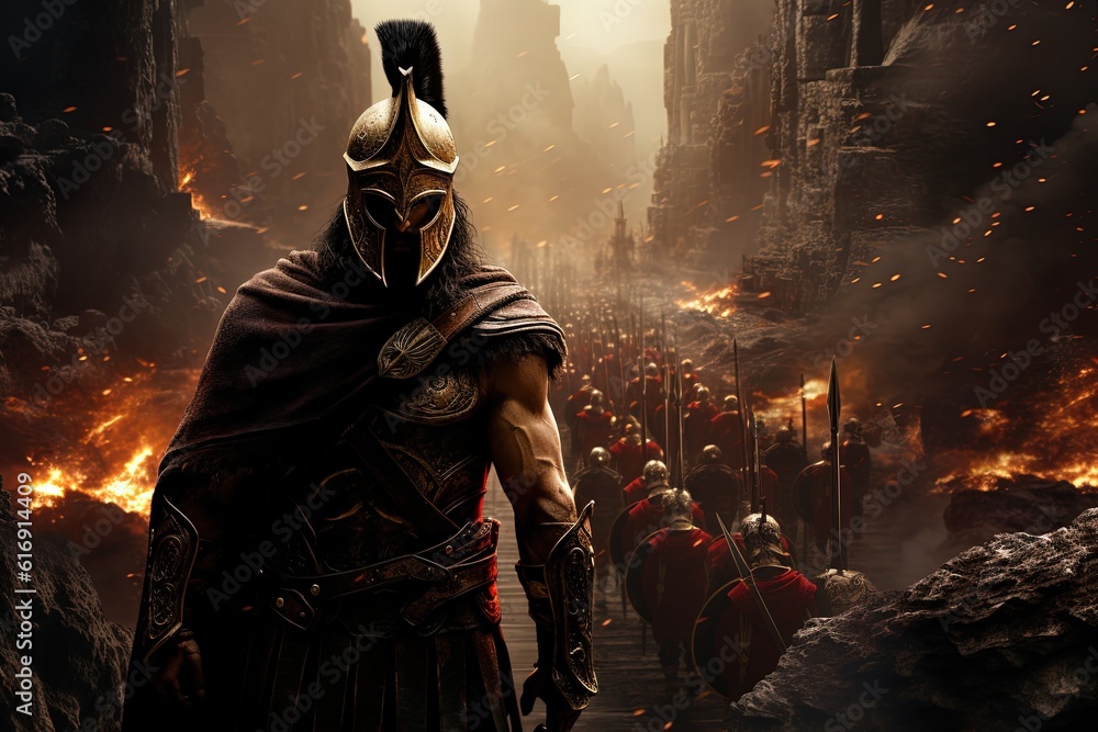 Leonidas Leading Spartans at Hot Gates