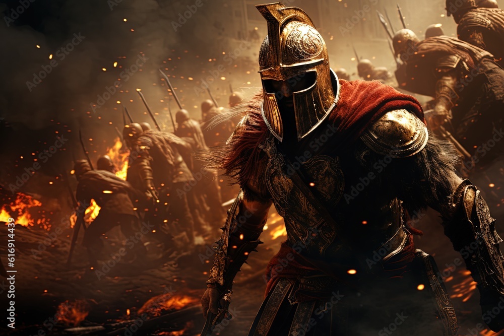 Fototapeta premium Leonidas Leading Spartans at Hot Gates