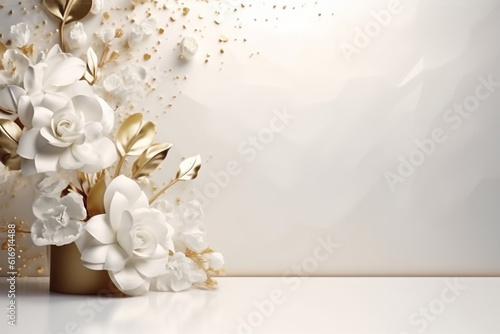 Rose white background abstract with Generative Ai for podium stand.