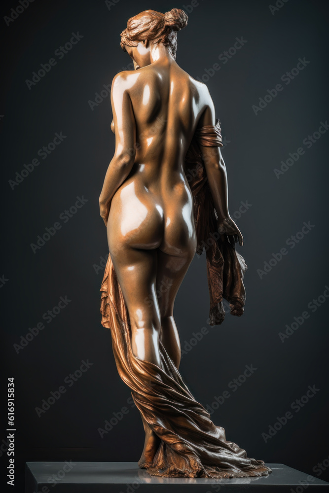 Bronze statue of naked young woman. Home design or gift concept. Gradient background. Generative AI, no real statues or people referenced Bronze statue of naked young woman. Home design or gift concept. Gradient background. Generative AI, no real statues or people referenced