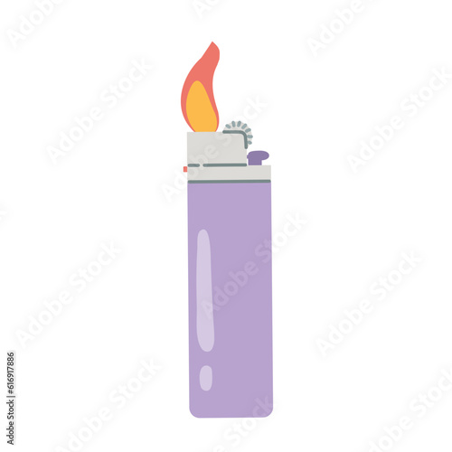 Isolated lighter with flame in flat style on white background
