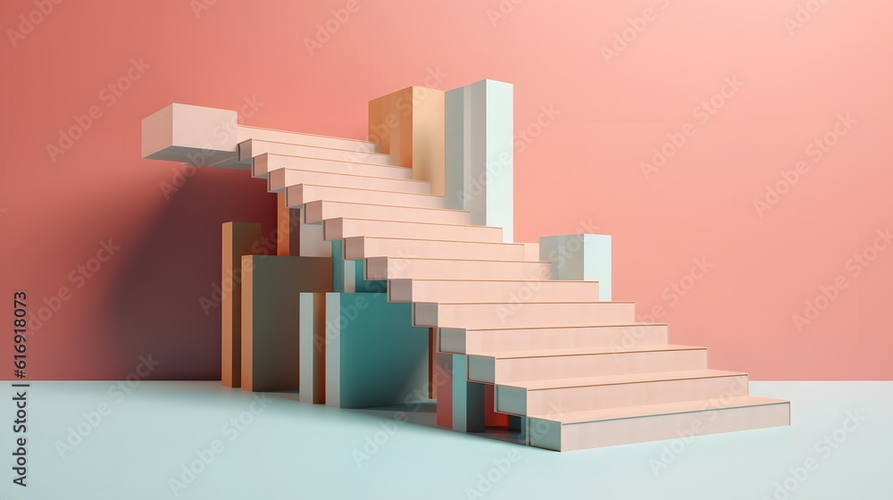 Fototapeta premium 3d pink stairs. success or growth concept. pastel color. generative ai