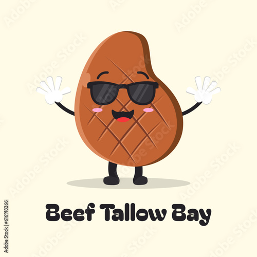 Vector graphic of grilled beef steak on plate cartoon vector illustration, suitable for beef tallow day