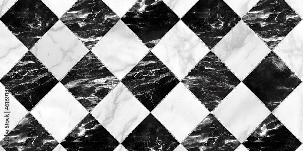 Checkered black and white marble floor tiles background ai generative