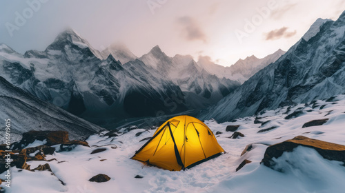 The camping in the Everest Mountains beautiful landscape