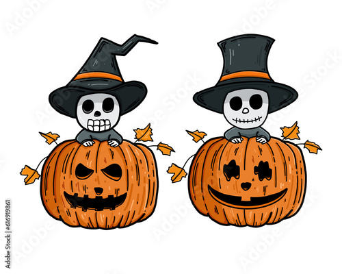 halloween skelton ghost cartoon pumpkin color icons set Hand drawn Outline Simple vector illustration © ศิริมงคล สิทธิกมล