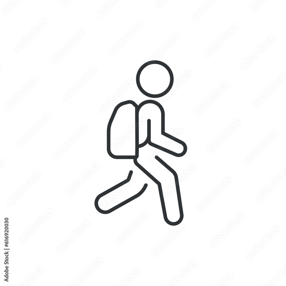 man with backpack, icon, activity hiking, walk human, journey outdoor concept, thin line symbol on white background - editable stroke vector eps10 man with backpack, icon, activity hiking, walk human, journey outdoor concept, thin line symbol on white background - editable stroke vector eps10