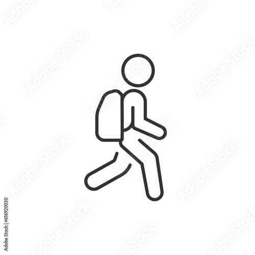 man with backpack, icon, activity hiking, walk human, journey outdoor concept, thin line symbol on white background - editable stroke vector eps10
