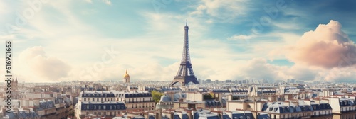Eiffel Tower rises above the beautiful cityscape. Generative AI © ColdFire