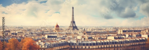 Eiffel Tower rises above the beautiful cityscape. Generative AI