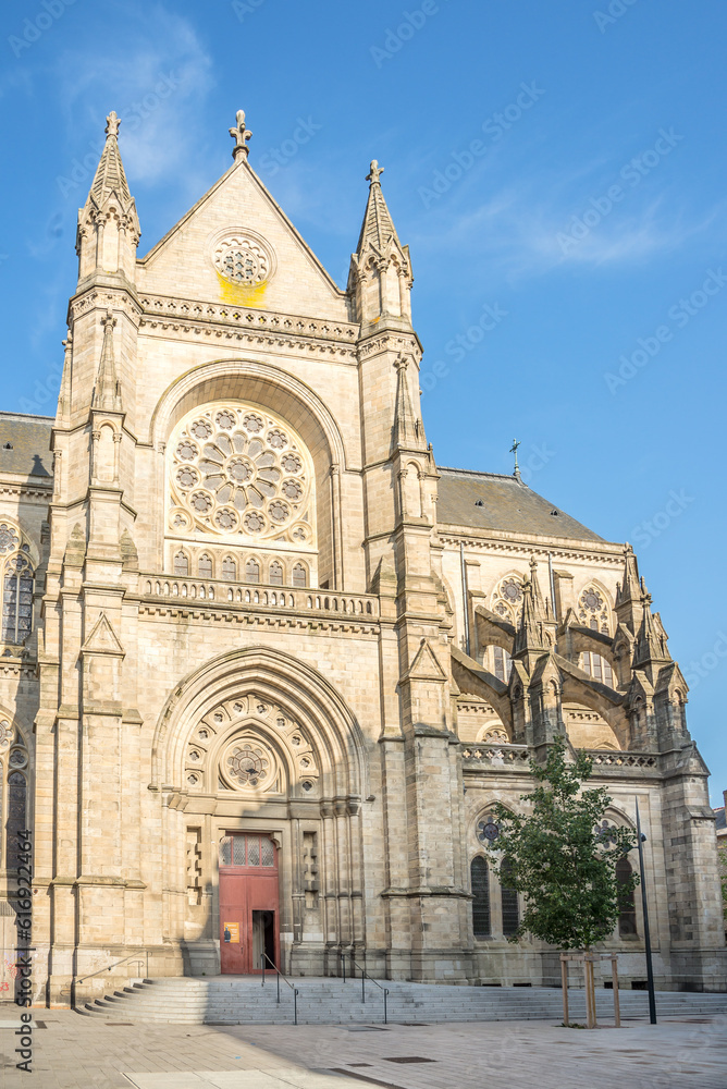 View at the Basilica of Our Lady (Notre Dame) in the streets of Rennes in France