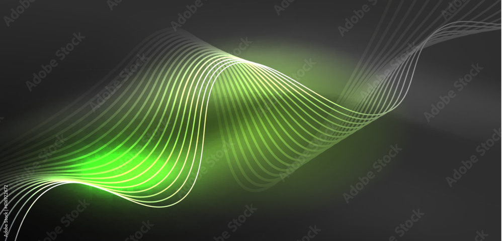 Shiny glowing neon wave. Neon light or laser show, electric impulse, power lines, techno quantum energy impulse, magic glowing dynamic lines Shiny glowing neon wave. Neon light or laser show, electric impulse, power lines, techno quantum energy impulse, magic glowing dynamic lines