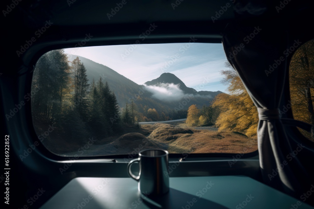 Campervan mountain view. Generate Ai Campervan mountain view. Generate Ai