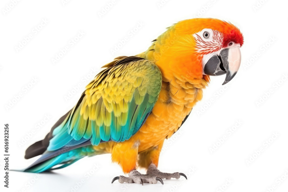 Tropical macaw parrot isolated on white background. Generative AI
