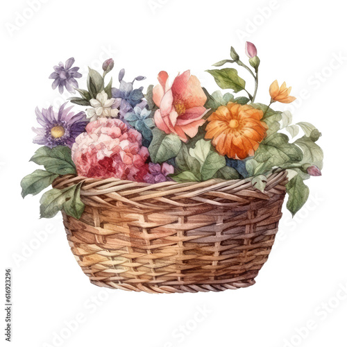 Wallpaper Mural Watercolor illustration of a wicker basket with wild flowers Torontodigital.ca