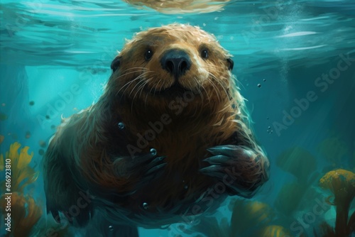 Otter underwater. Generate Ai