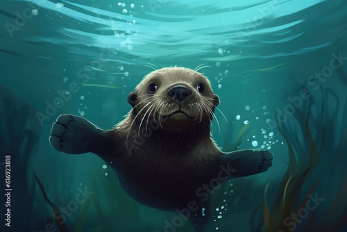 Otter cute underwater. Generate Ai © nsit0108