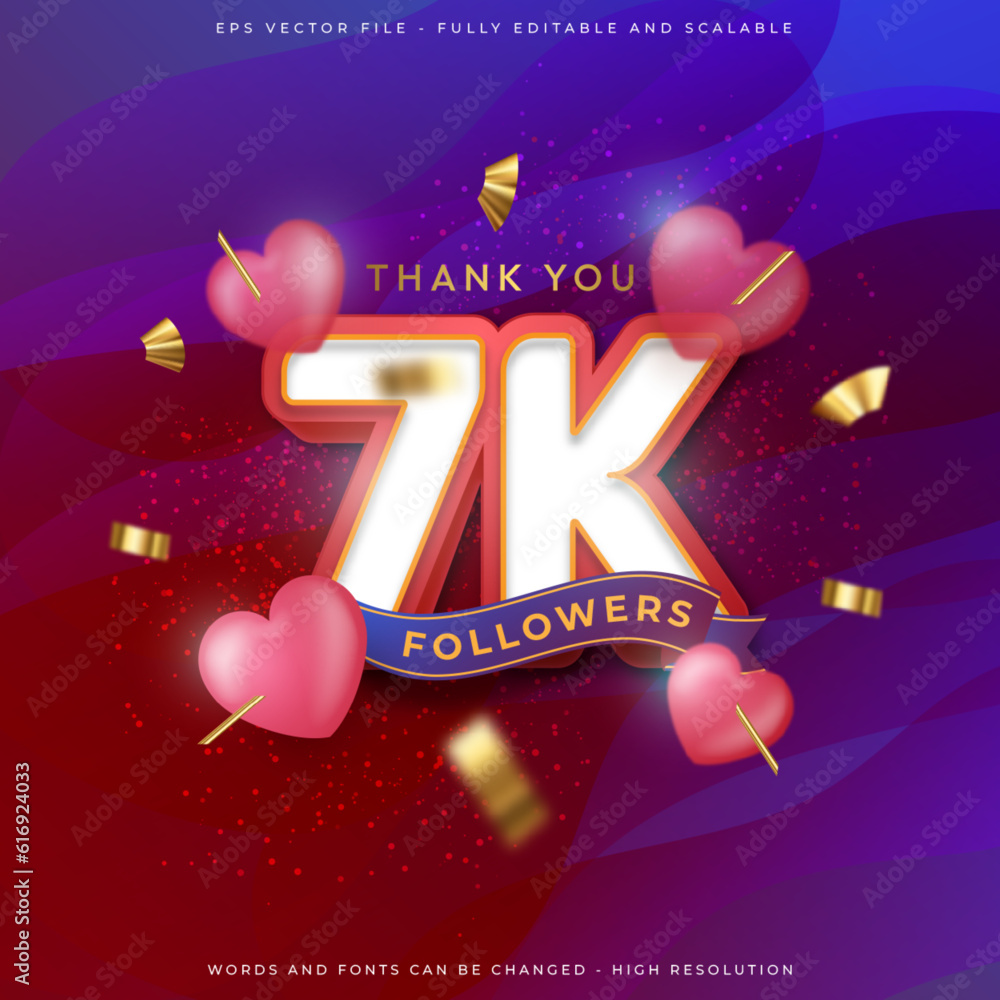 7K thank you social media followers and subscribers with editable font 3d style effect