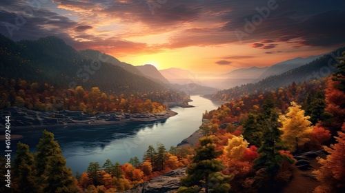 Portrait beautiful sunrise over the lake with mountain made with Generative AI