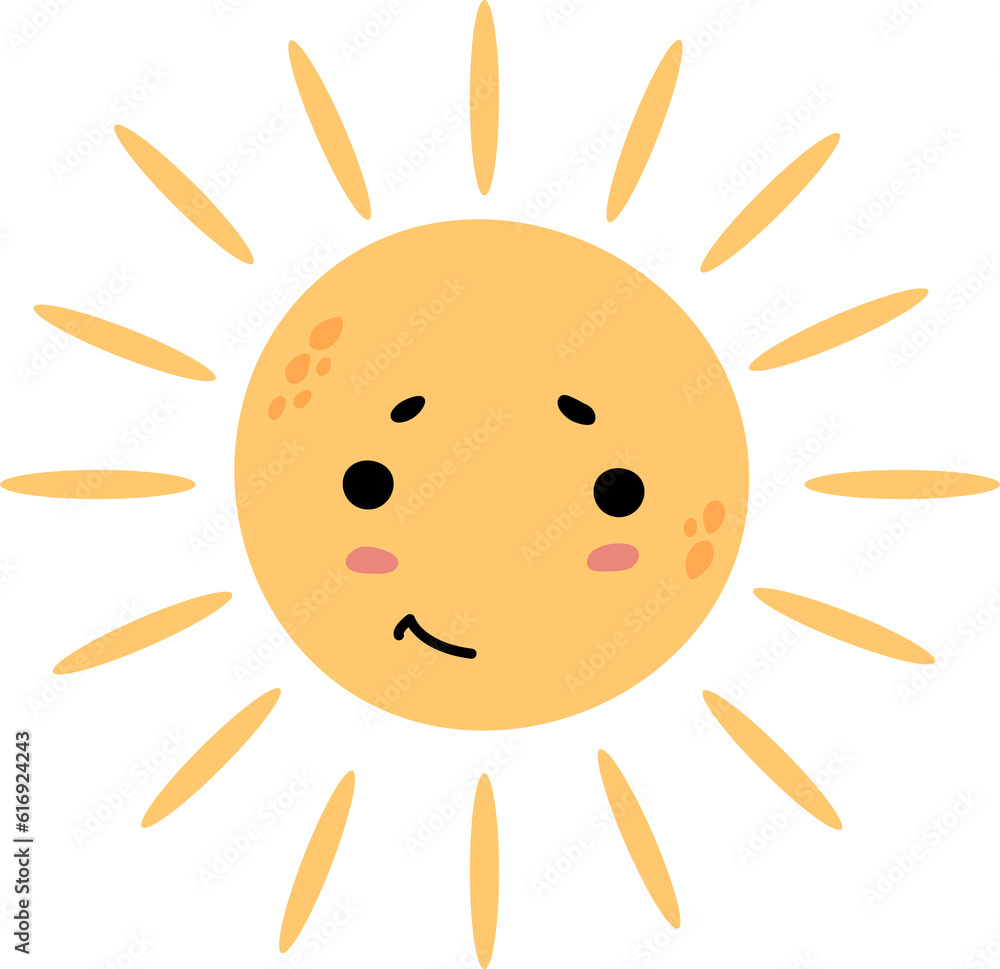 Hand-drawn sun with a smile.	