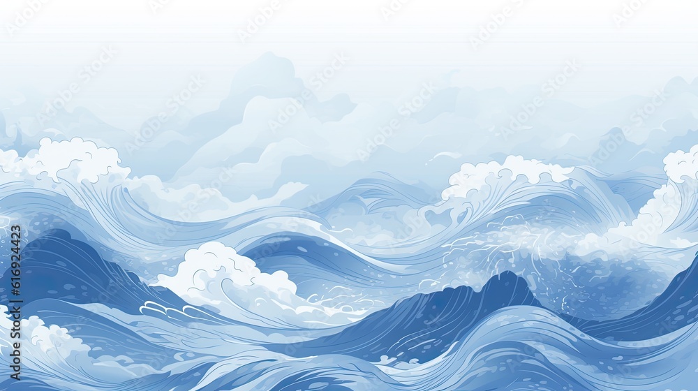 Fototapeta premium blue texture with Japanese wave pattern in vintage background made with Generative AI