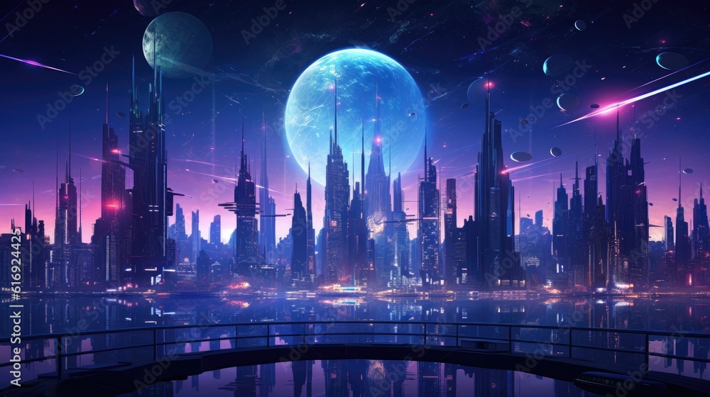 futuristic cyberpunk cityscape at night  Generative Al