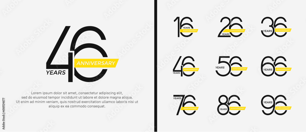 Fototapeta premium set of anniversary logo black color and yellow ribbon on white background for celebration moment