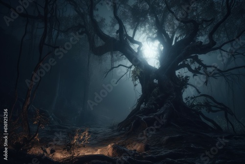 Tree dark night creepy. Generate Ai
