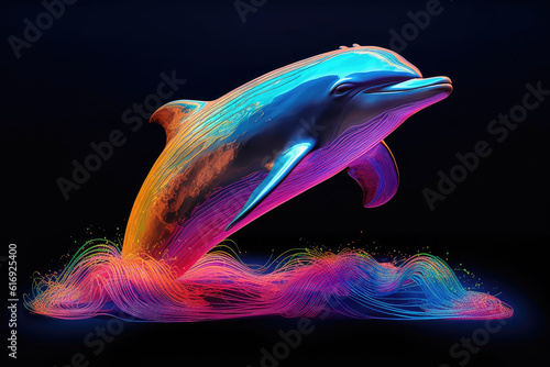 Wallpaper Mural Colorful Dolphin in Neon Lights on a black backgrouns. Generative AI Torontodigital.ca