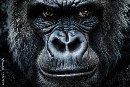 Portrait of a Gorilla with Intence Gaze extreme closeup. Generative AI