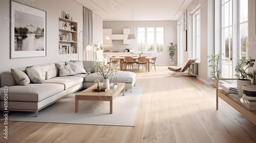 Scandinavian Indoor Design: Inspiring Real-Estate Rooms, Nature-Inspired new modern loft apartment. 3d rendering
Generative AI