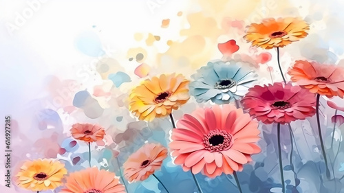 gerberas watercolor summer paint drawing  multicolored flowers. generative  ai