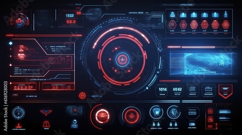 Futuristic HUD Interface Screen Design.Hud,GUI for game background design. Technology background. Digital data. Generative AI