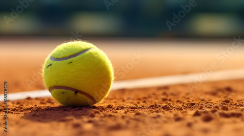 closeup of yellow tennis ball on the court created with Generative AI © kimly