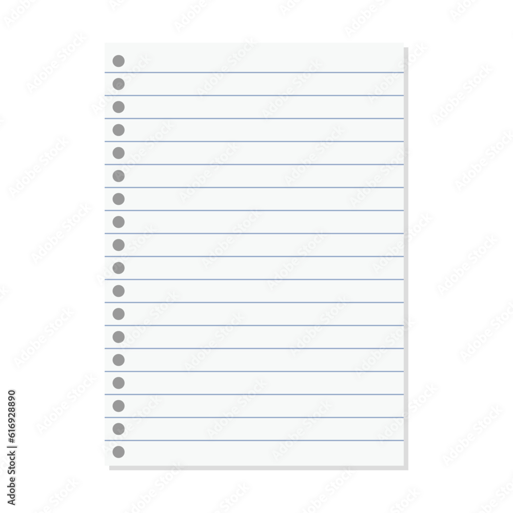 Paper lined notebook memo page white sheet template illustration for school education and office for background Paper lined notebook memo page white sheet template illustration for school education and office for background