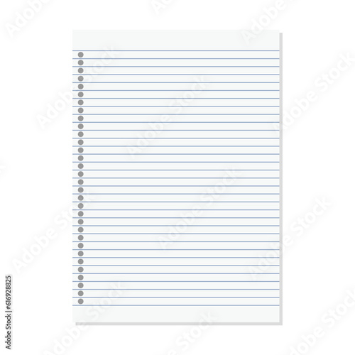 Paper lined notebook memo page white sheet template illustration for school education and office for background
