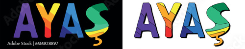 AYAS. Set 2 in 1. Bright funny cartoon color doodle isolated text. Place in Turkey AYAS for print typography, travel social network, Turkish adv banner, t-shirt design.
