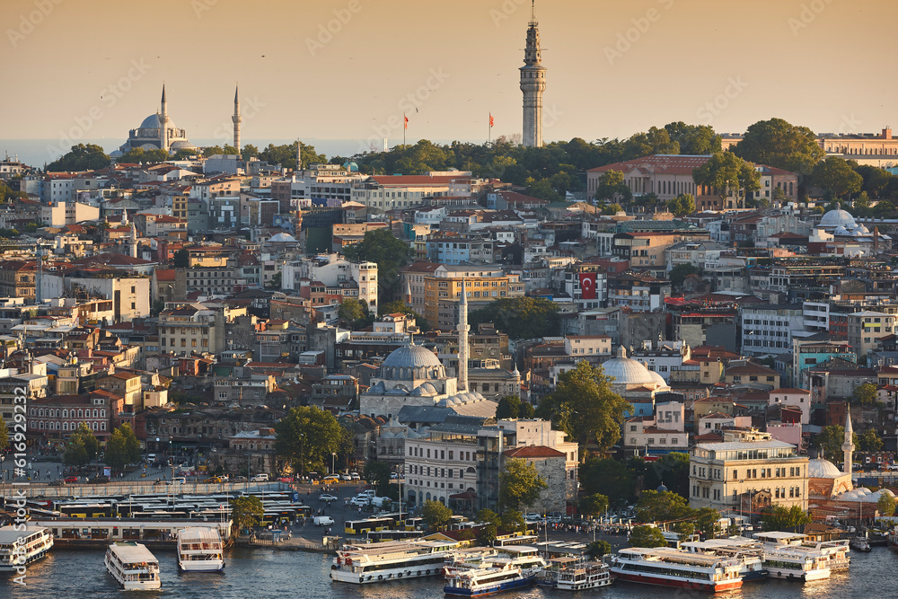 Istanbul hills. Sultanahmet neighborhood and golden horn strait. Turkey