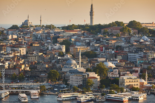 Istanbul hills. Sultanahmet neighborhood and golden horn strait. Turkey
