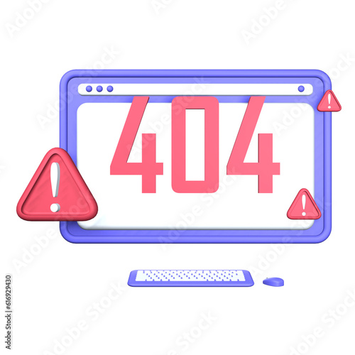 3d illustration website 404 on computer object