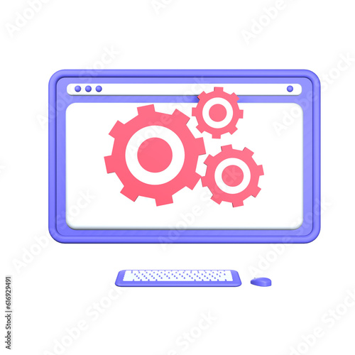 3d illustration website maintenance on computer object